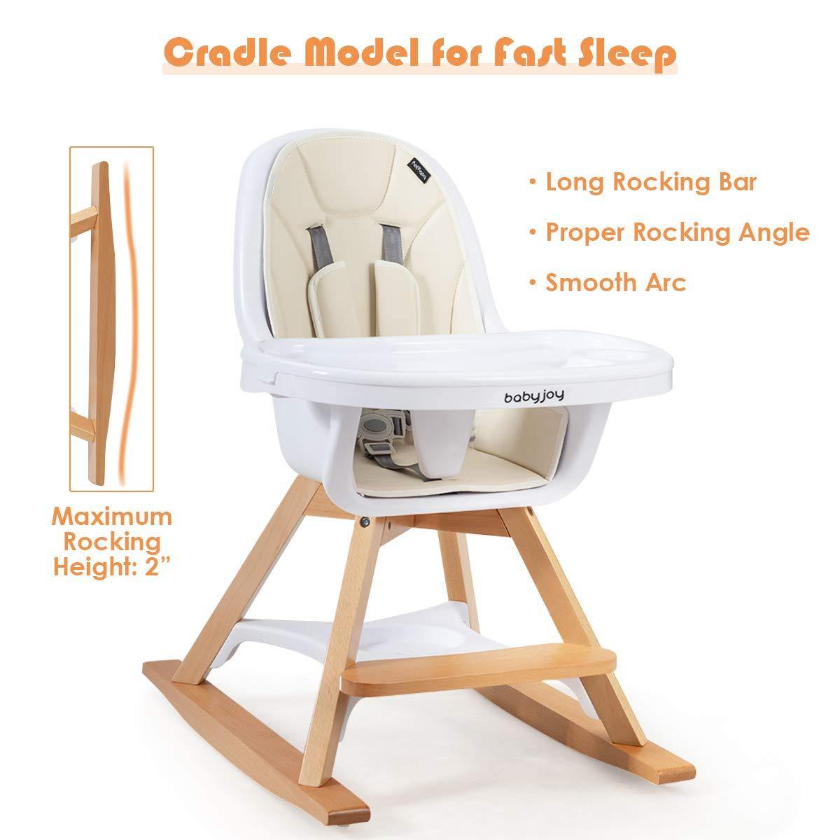 BABY JOY 3 in 1 High Chair, Baby Eat & Grow Convertible Wooden High Chair/Rocking Chair/Booster Seat/Toddler Chair