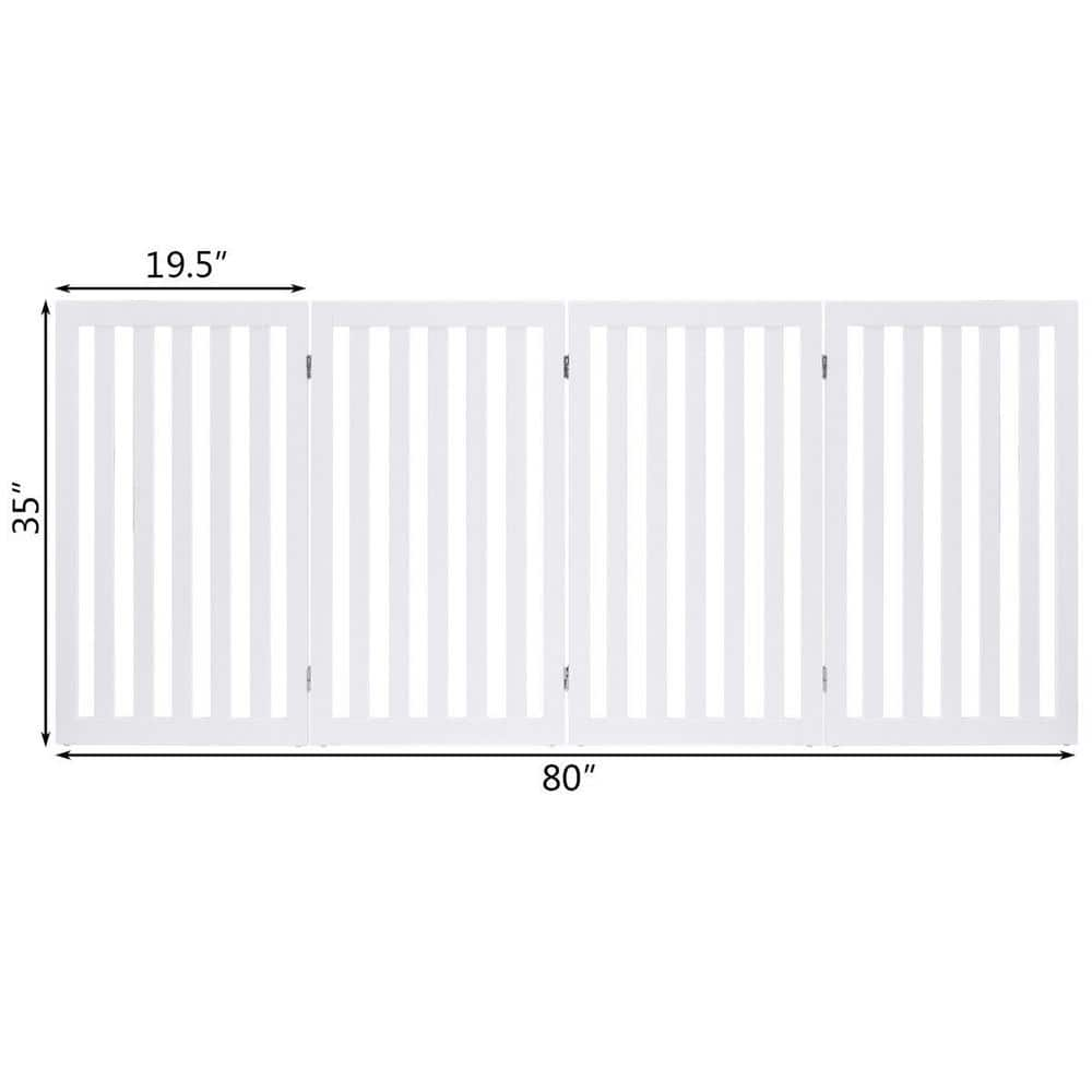 WELLFOR 35 in. H Configurable Folding Freestanding 4 Panel Wood Dog Fence Pet Gate Step Over Safety Fence Playpen PS-HWY-7169WH