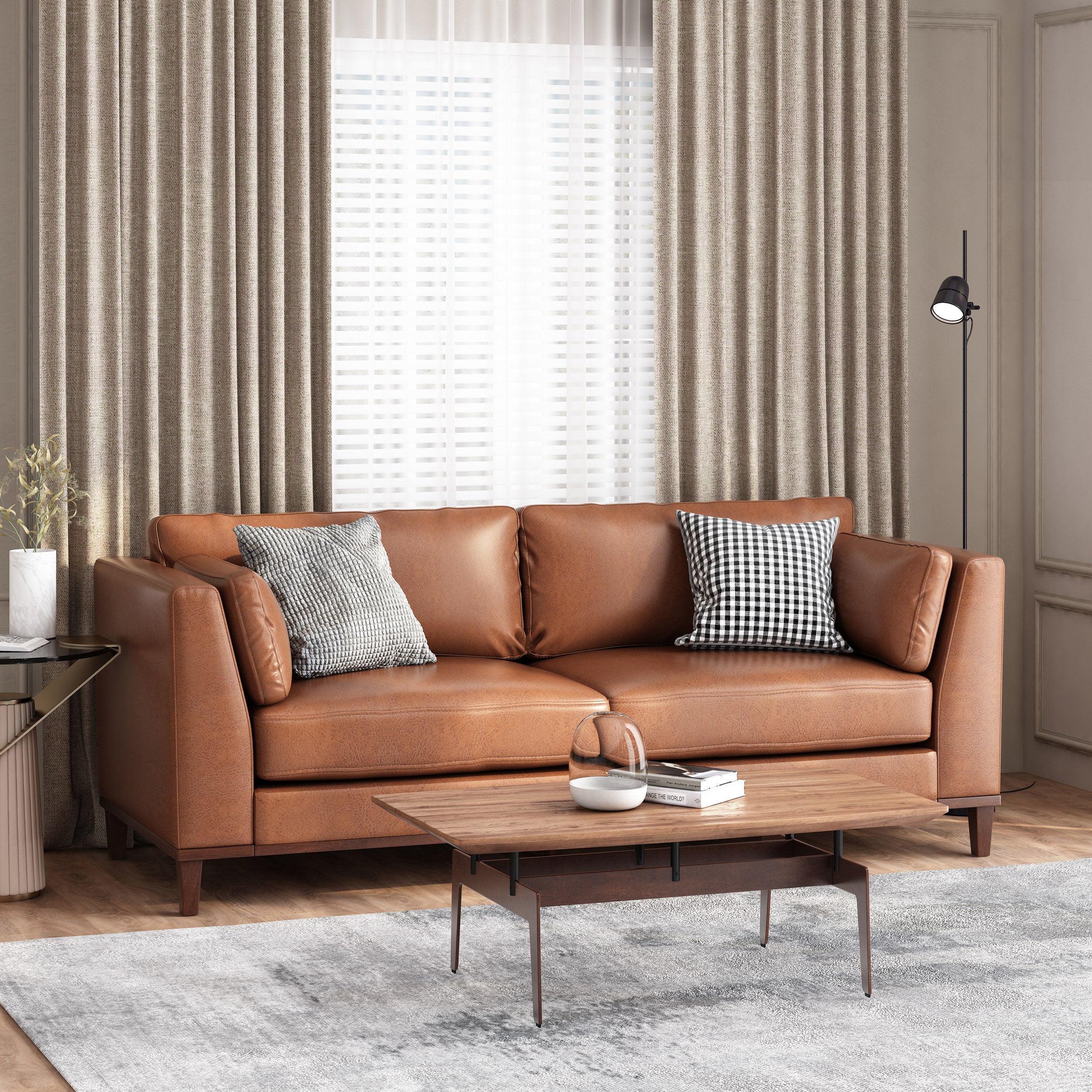 Ayers Contemporary Faux Leather Upholstered 3 Seater Sofa