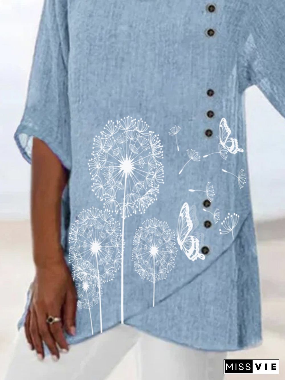 Dandelion V Neck 3/4 Sleeve Plus Size Casual Tops