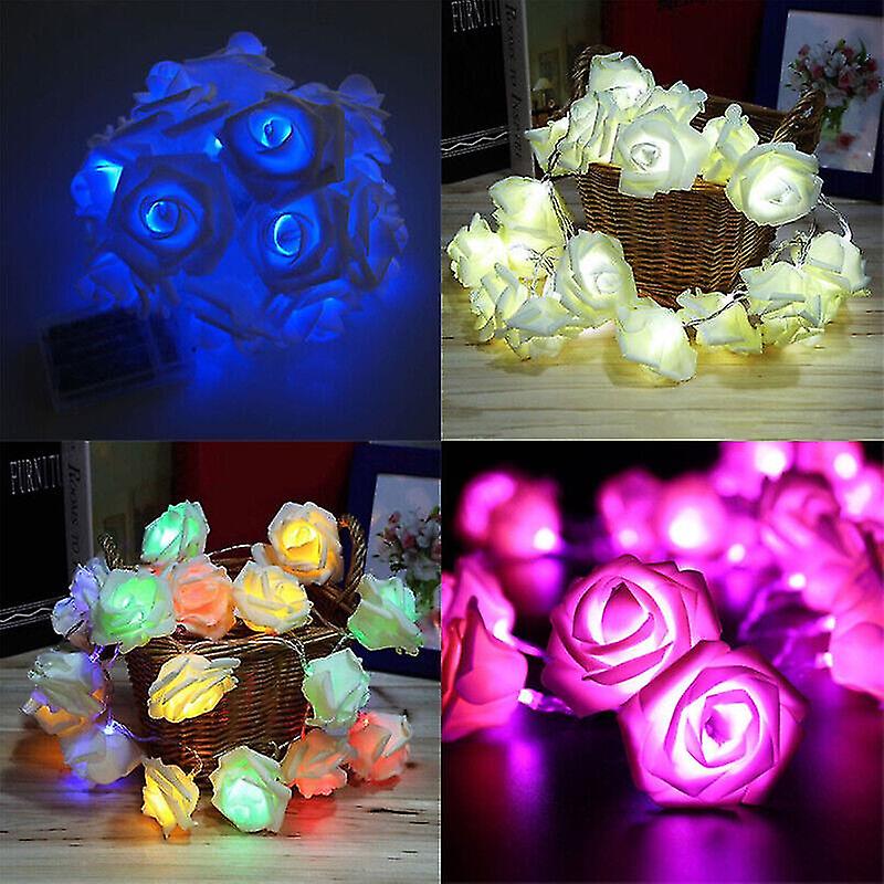 Rose Flower Battery Lights String Fairy 20 Led Battery Wedding Party Garden Decor