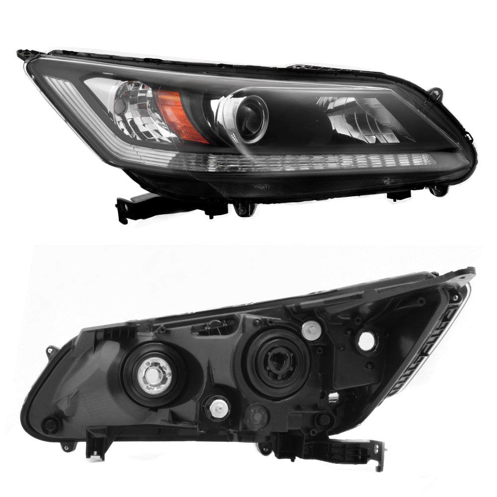 Fits 2013 2014 2015 Honda Accord 4-Door Sedan Halogen Models Headlights - Black