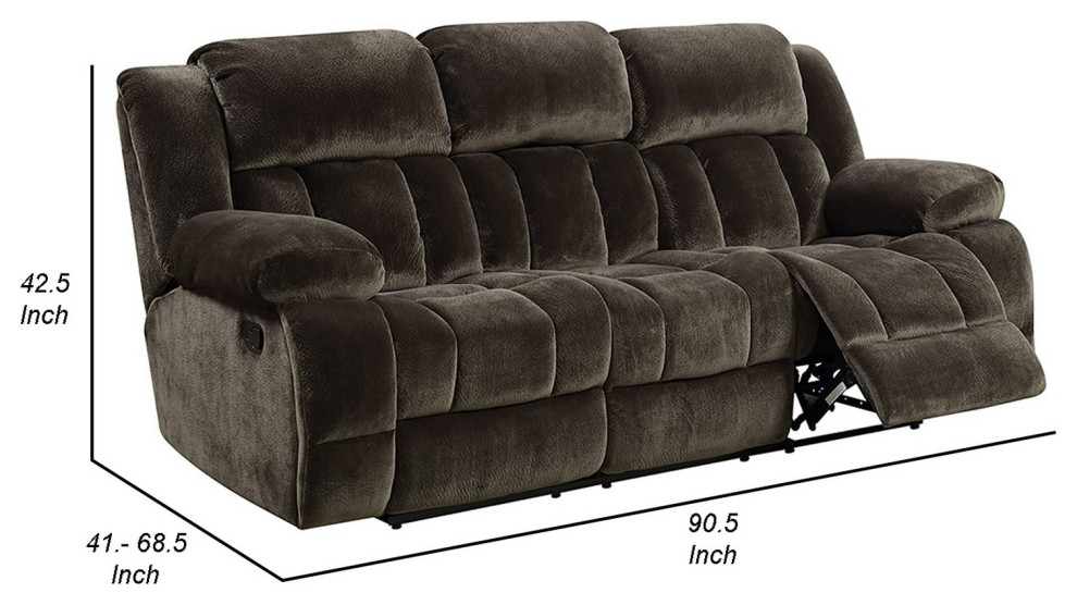 Benzara BM263110 Glider Recliner Sofa  Fabric Upholstery and Cup Holders  Brown   Transitional   Sofas   by Uber Bazaar  Houzz