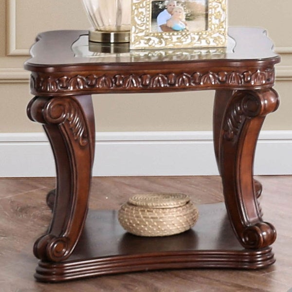 Tempered Glass End Table in Dark Oak