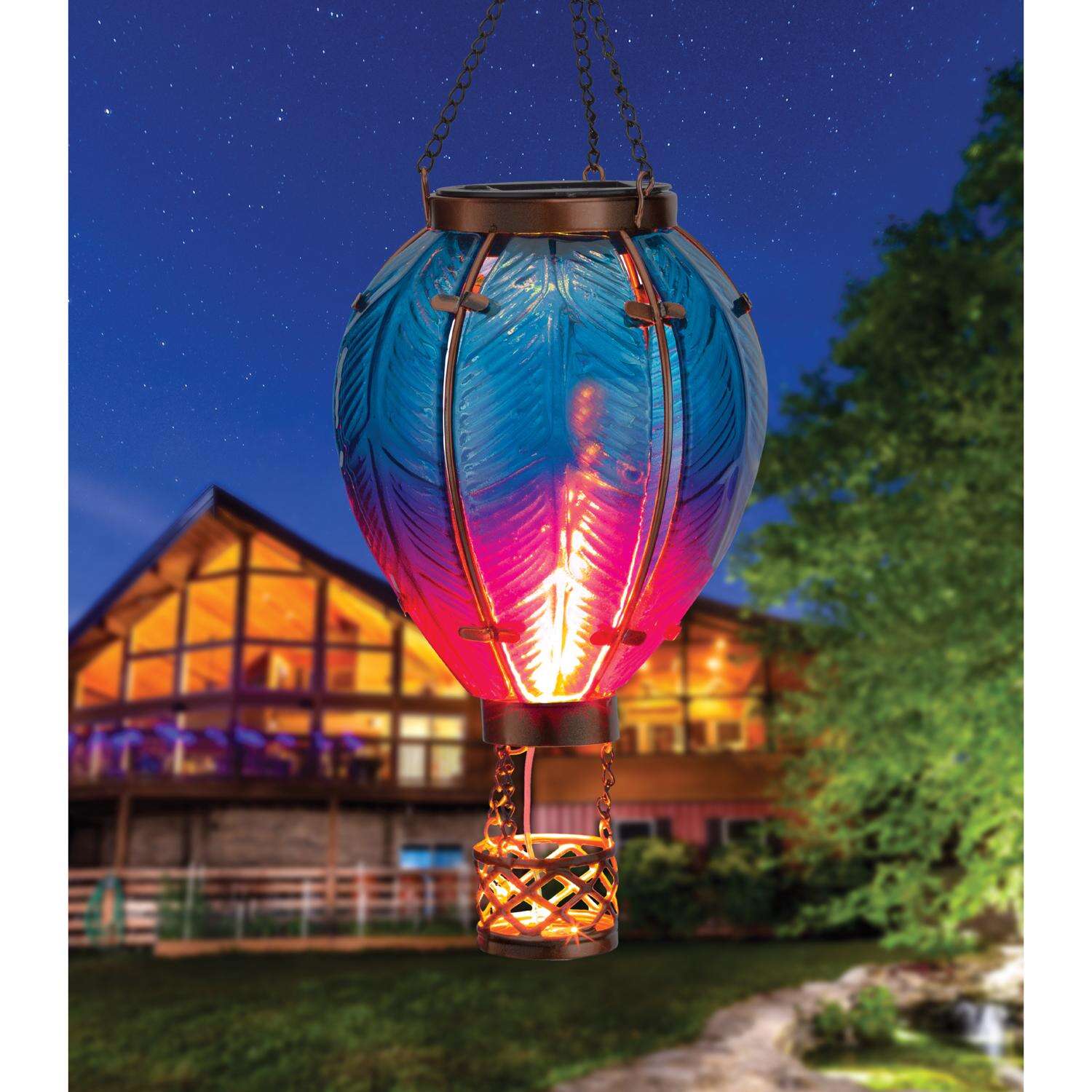 Regal Art and Gift Blue/Pink Glass/Metal 15 in. H Hot Air Balloon Lantern