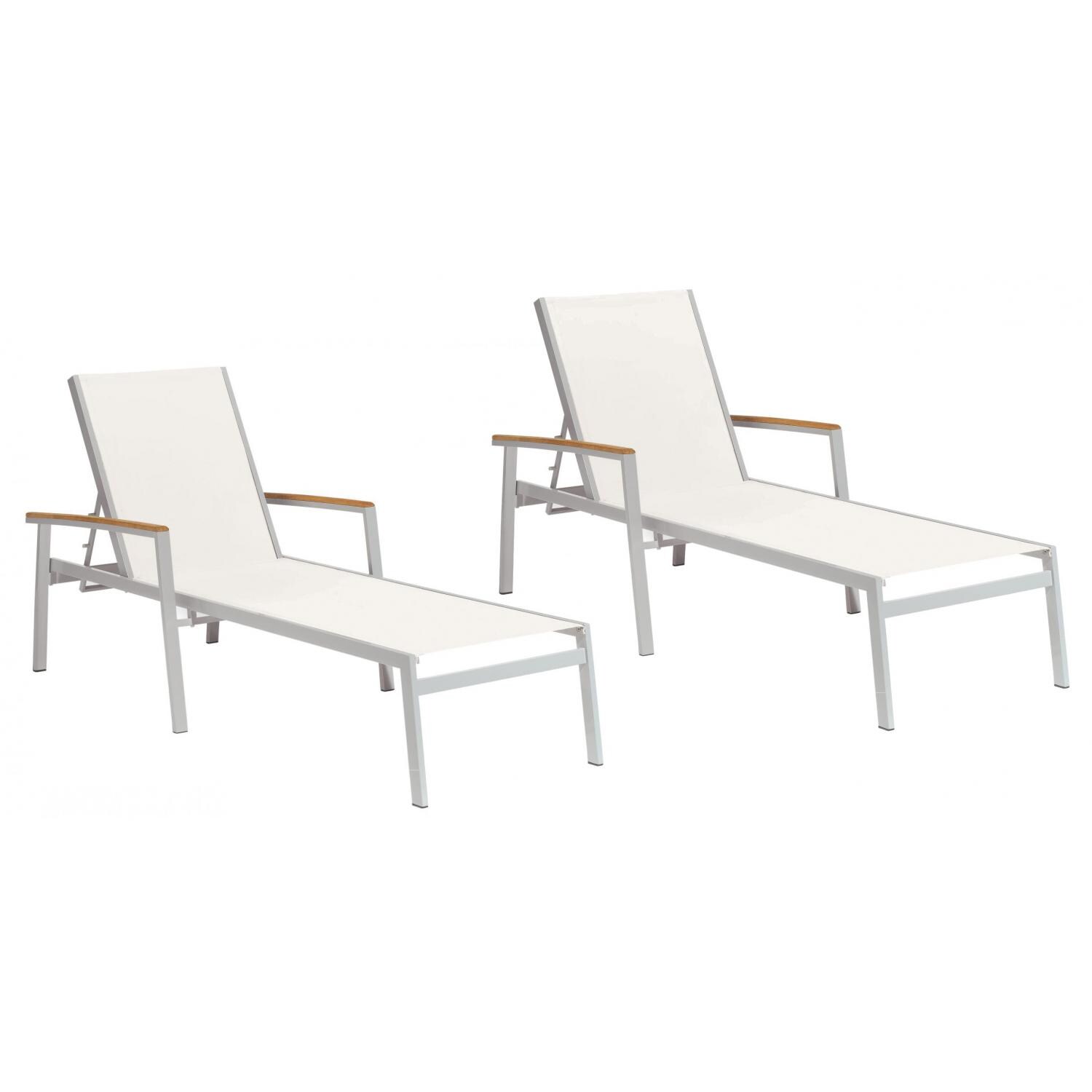 Travira 2 Piece Aluminum Patio Chaise Lounge Set W/ Natural Sling and Tekwood Natural Arm Caps By Oxford Garden