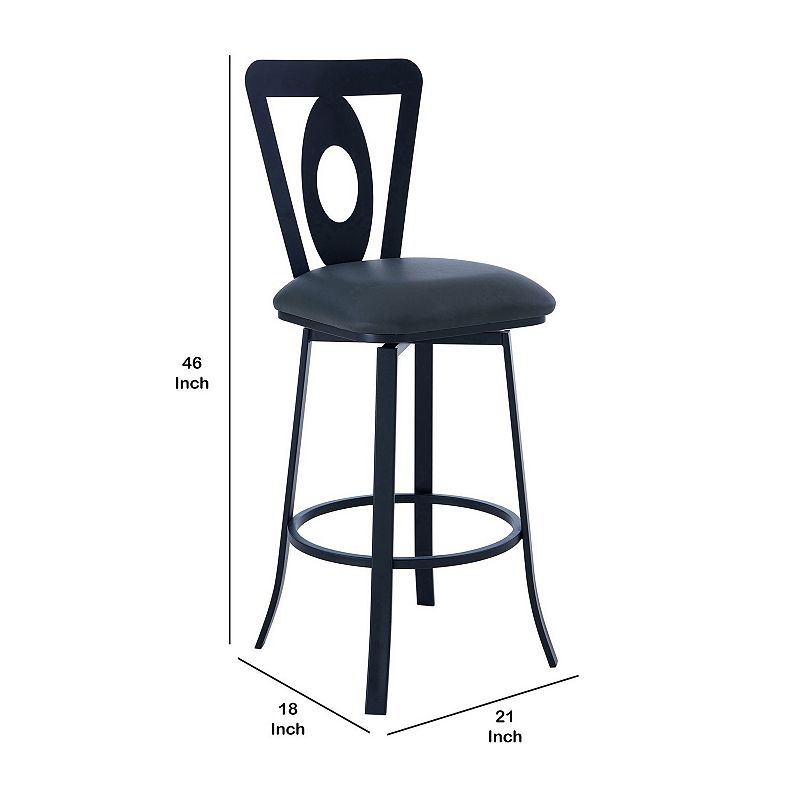 30 Inches Leatherette Barstool with Oval Cut Out， Black