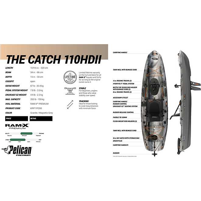 Pelican The Catch 110 HyDryve II 10 ft 6 in Pedal Drive Fishing Kayak