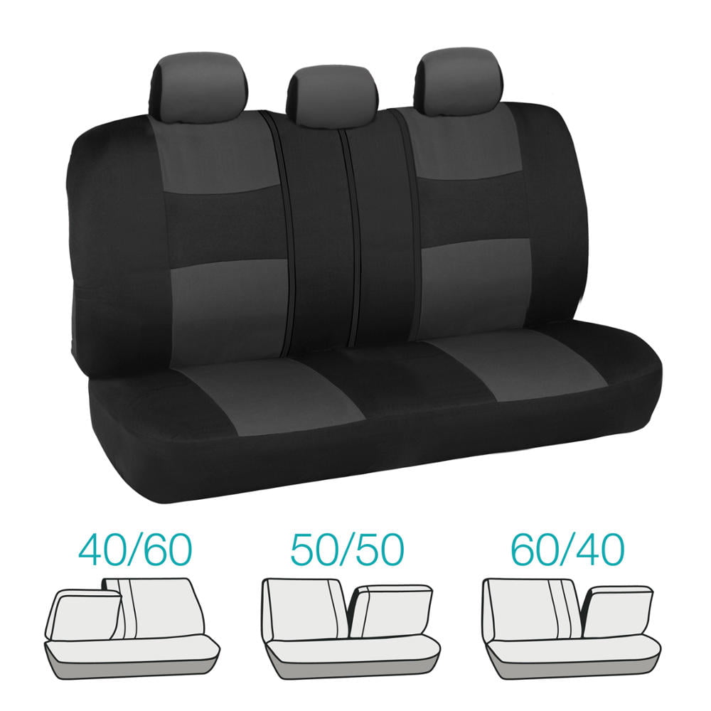 BDK PolyPro Car Seat Covers Full Set， Charcoal Gray Two-Tone Front and Rear Split Bench Seat Covers for Cars Trucks SUV