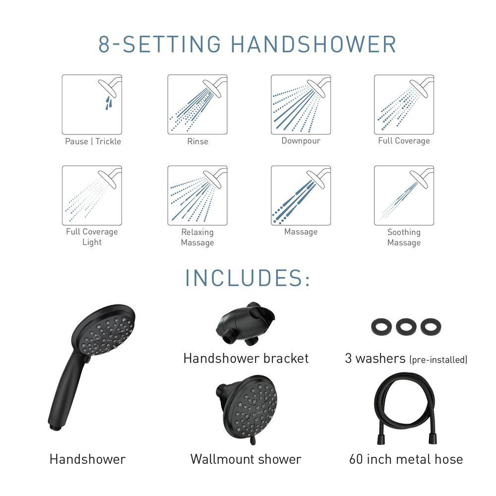 MOEN Attune 8-Spray Patterns 4 in. Wall Mount Dual Shower Head and Adjustable Handheld in Matte Black 218C0BL