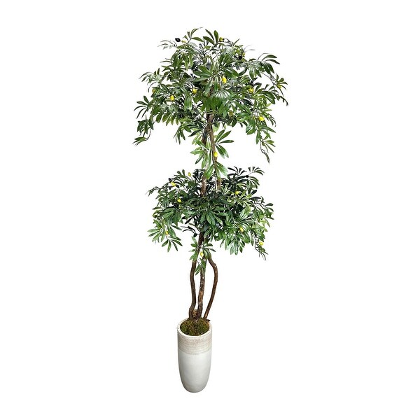 Handmade 6' Artificial 2Tier Olive Tree in Elevated Rustic Fiberglass Planter