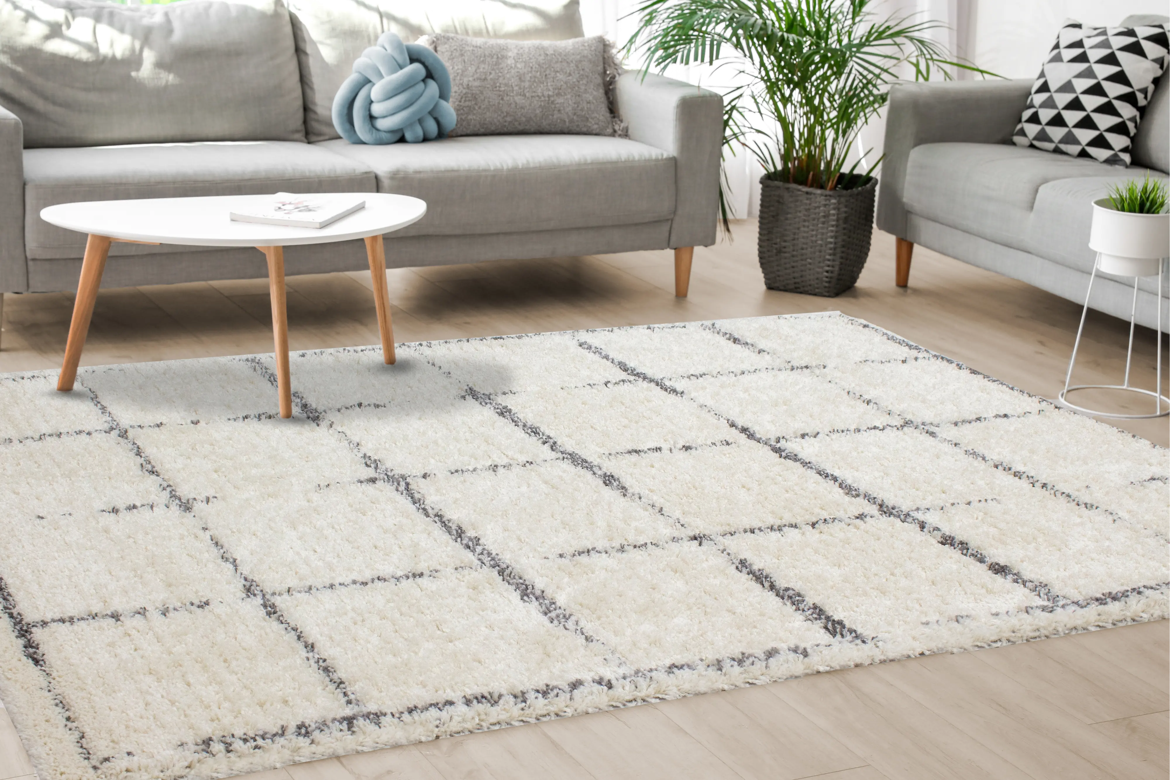 Rondo 5 x 8 Block Cream Gray Shag Rug