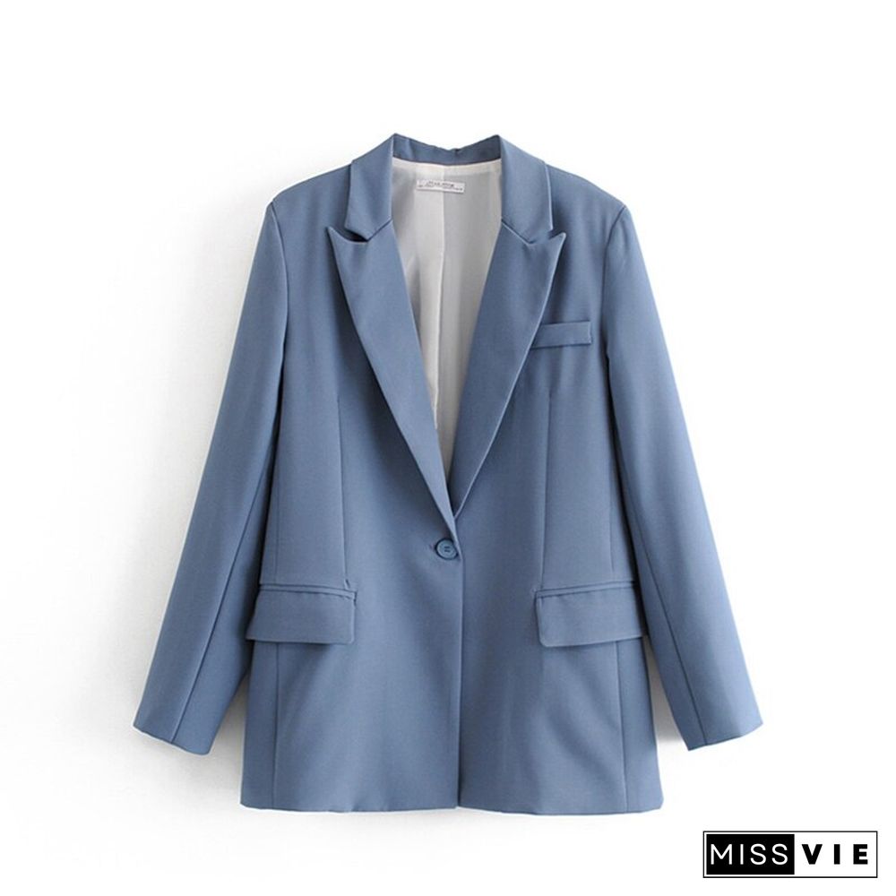 Spring Pink Blue Ol Two Piece Set Women Single Button Office Lady Blazer Jacket Coat+Zipper Pants Suit Female Trousers Tops