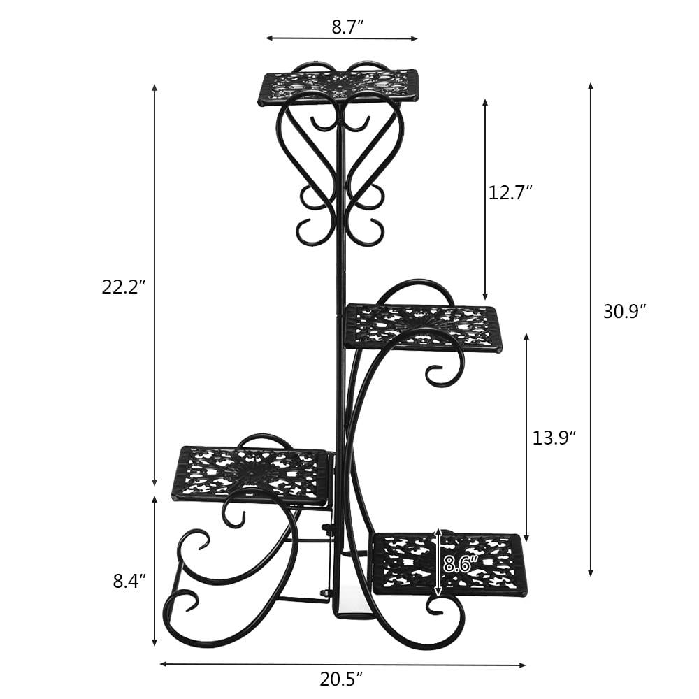 SalonMore 4-Tier Flower Pattern Square Panel Metal Flower Pot Rack Plant Display Stand Shelf Holder Decor