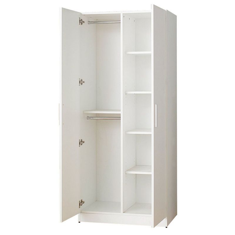 F.C Design Klair Living Contemporary Wood Closet with Hanging Bars and Five Shelves in White