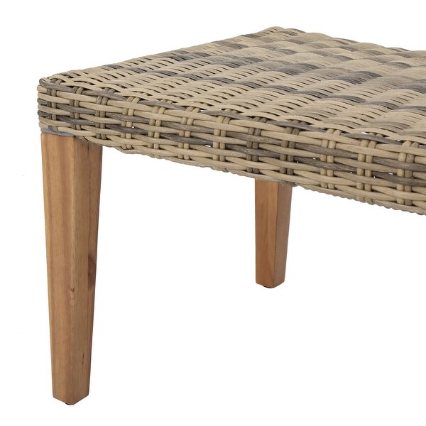 Hampton Outdoor Transitional Wicker and Acacia Wood Ottoman by Christopher Knight Home