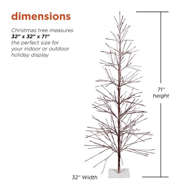 Alpine Corporation 71H Indoor/Outdoor Artificial Flocked Christmas Tree with White LED Lights，Brown