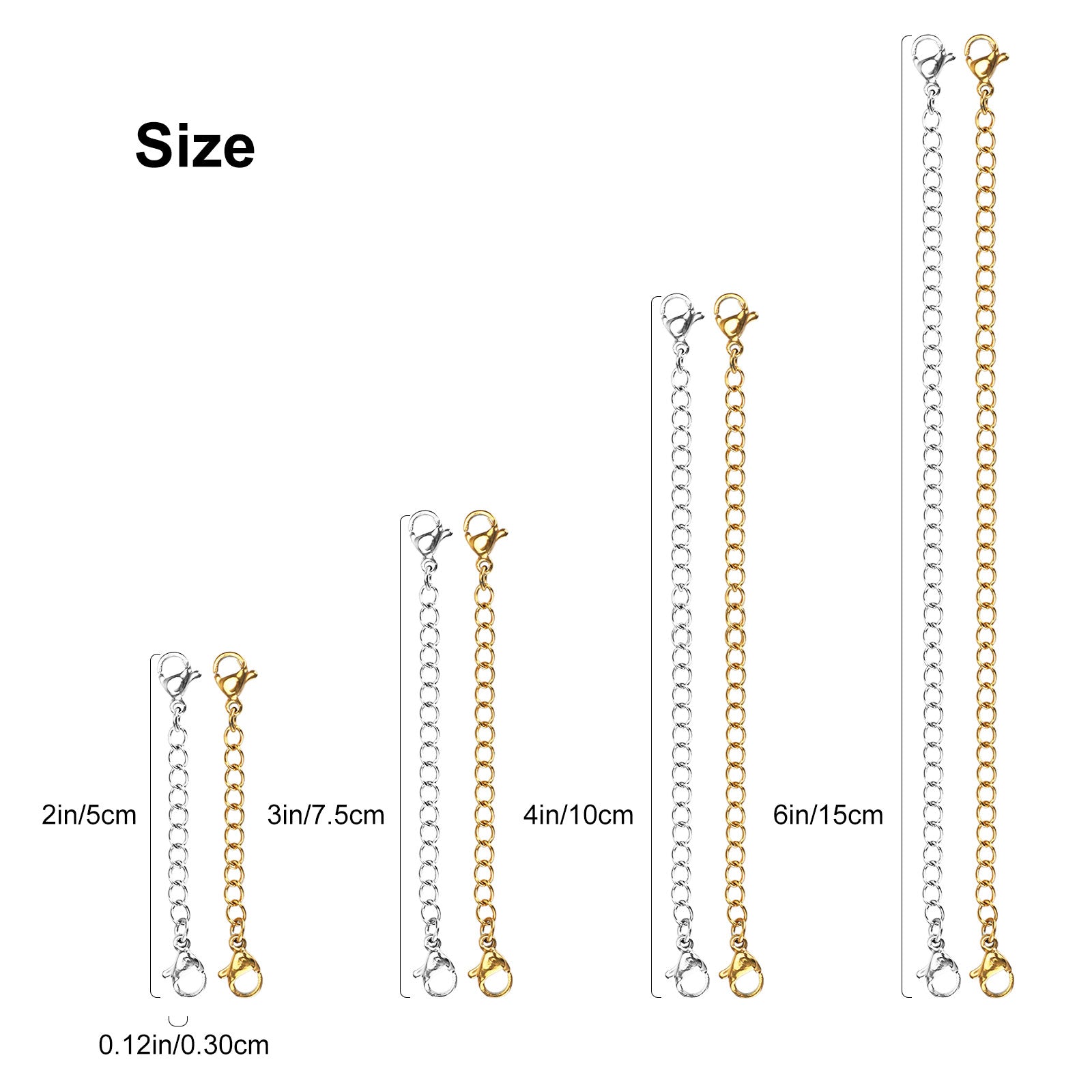 24pcs Necklace Extender, TSV Stainless Steel Bracelet Extender Chain Set with Lobster Clasps Closures, Extensions 2