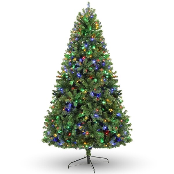 7.5ft PreLit Artificial Holiday Christmas Tree with MultiColor Lights，Premium Hinged Spruce Xmas Tree with 1346 Branch Tips