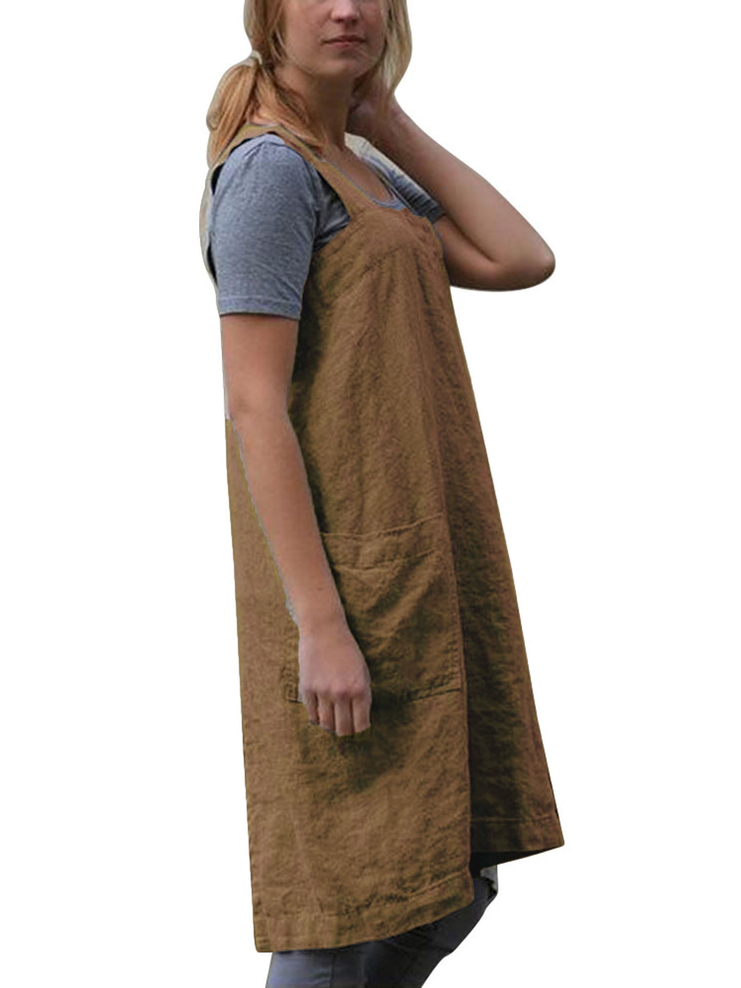 Japanese Cross Back Apron with Handy Pockets Cotton Linen Pinafore Apron for Cooking Cleaning Gardening