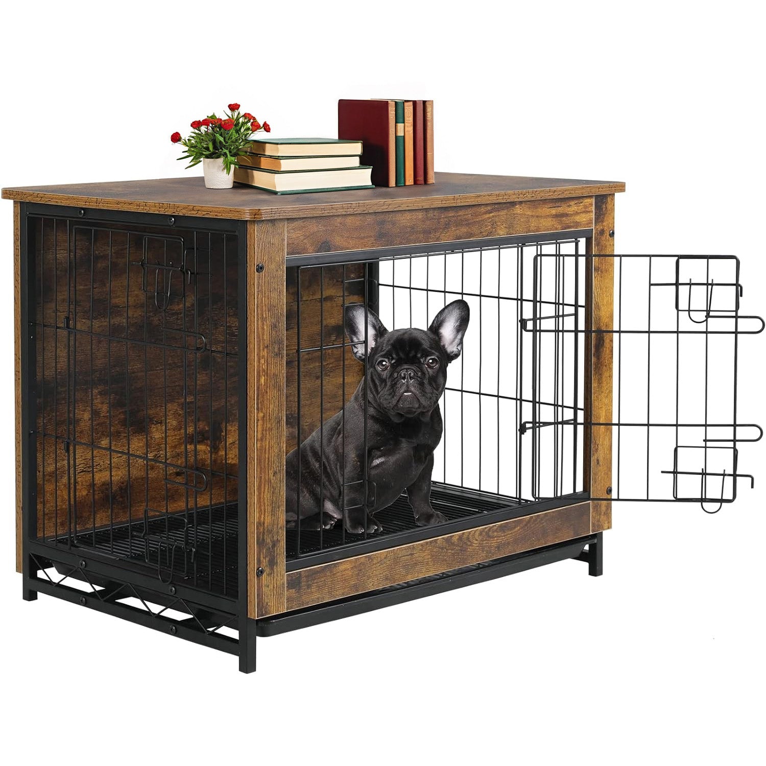 Dog Crate Furniture 29-inch Side End Table, Dog Cage with Pull-Out Removable Tray for Small Pets