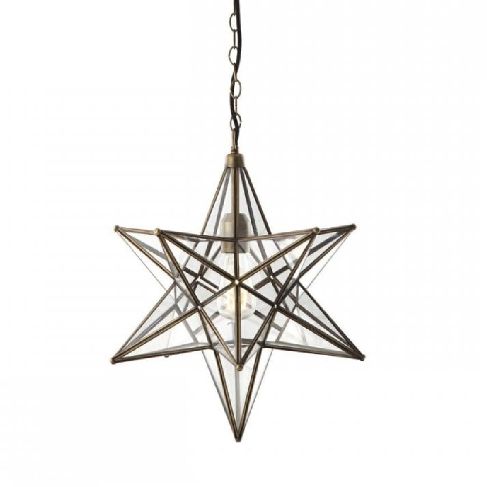 DAR ILA8675 Ilario Antique Brass & Glass Vintage Star Pendant 42cm