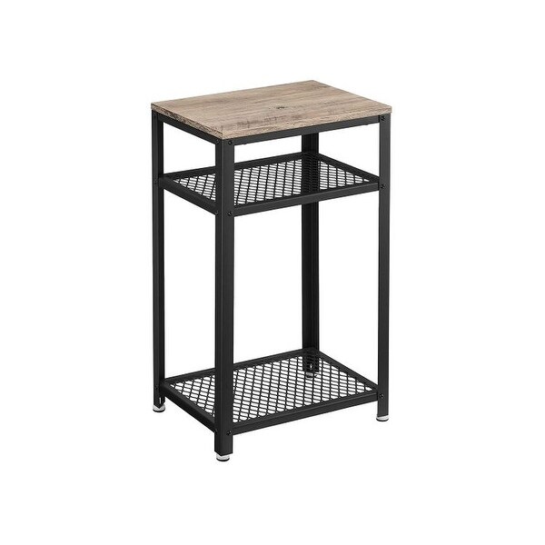 VASAGLE Rustic Brown Side Table， Metal End Table， Stable Table with Mesh Shelf， Easy Assembly - 15.75