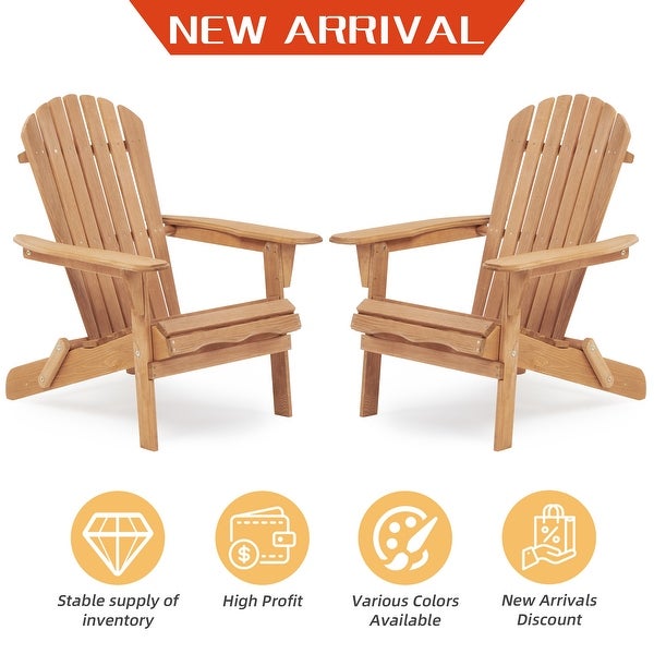 Wooden Outdoor Folding Adirondack Chair Set of 2 Wood Lounge Patio Chair for Garden