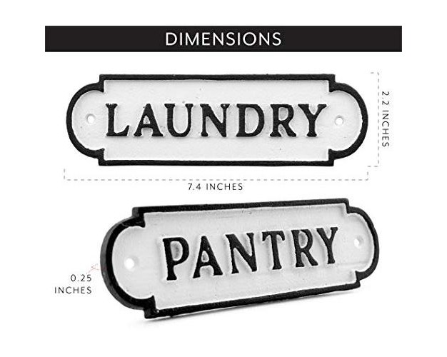 Auldhome Design Cast Iron Door Room Plaques 4pc Set Pantry Office Bathroom Laundry