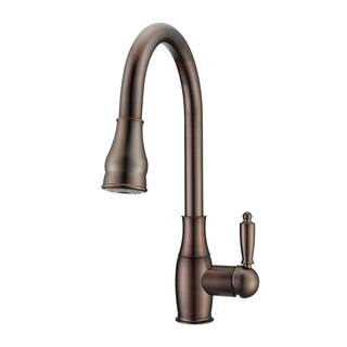 Barclay Products Caryl Single Handle Deck Mount Gooseneck Pull Down Spray Kitchen Faucet with Metal Lever Handle 2 in Oil Rubbed Bronze KFS410-L2-ORB