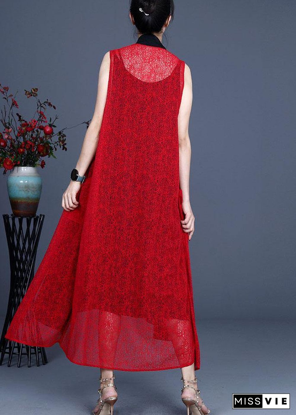 Boutique Red Asymmetrical Summer Maxi Waistcoat Sleeveless