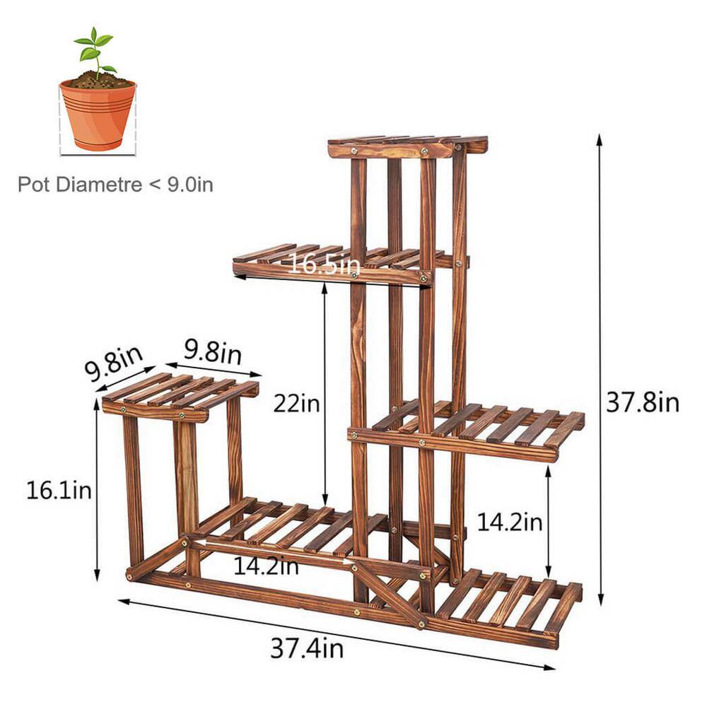 AESOME 6 Tiered Plant Stand 37.8 in. Tall Wood Large Flower Pot Holder Shelf 6 Potted Planter Display Rack for Garden Patio HJ-A