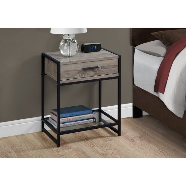 Accent Table， Side， End， Nightstand， Lamp， Storage Drawer， Living Room， Bedroom， Metal， Laminate， Tempered Glass