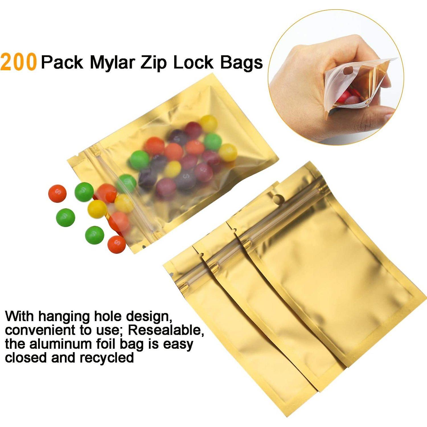 200 Pack Mylar Zip Lock Bags Aluminum Foil Bags Durable Double-sided Metallic Foil Mylar Flat Mini Ziplock Bag 7.5 X 12 Cm/ 3 X 4.7 Inch (gold)