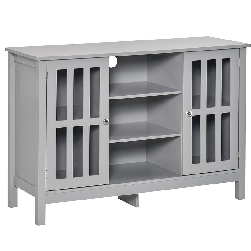 HOMCOM Modern Sideboard Storage Cabinet Buffet with 2 Slatted Framed Doors Open Middle Shelving and Cable Management Hole White