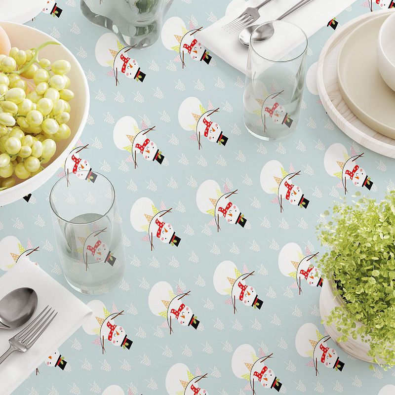 Rectangular Tablecloth， 100% Cotton， 52x104， Holiday Snowmen and Polar Bears