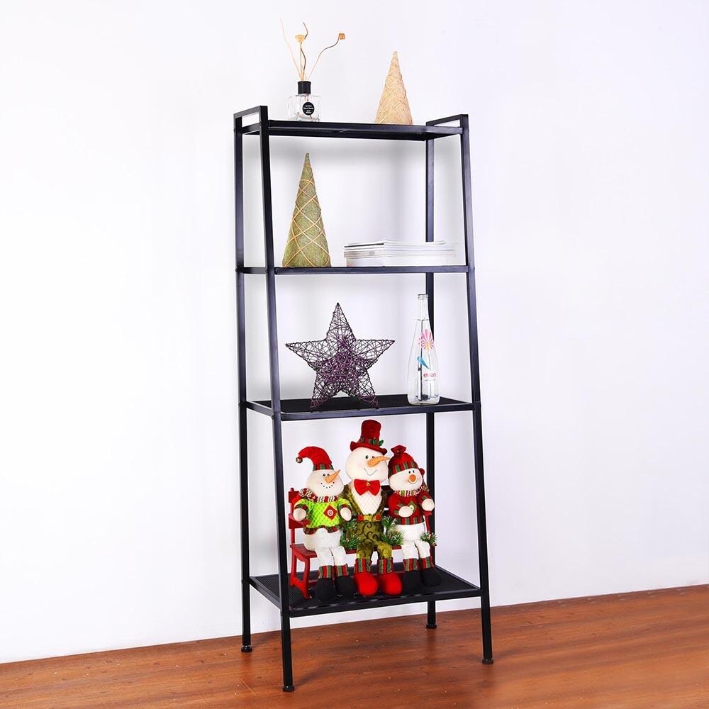 4 Tiers Iron Bookshelf Bookcase Black