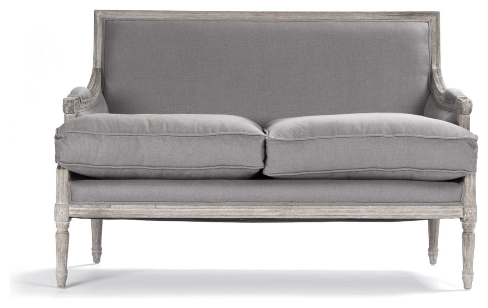 Louis Settee  Gray Linen   Traditional   Loveseats   by Nook  ampCottage  Houzz