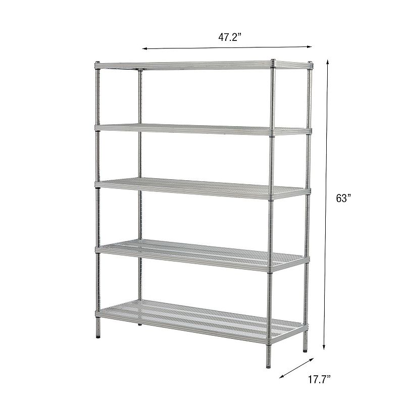 Design Ideas Meshworks 5 Tier Full-size Metal Storage Shelving Unit Rack， Silver