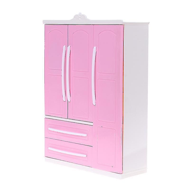 Three-door Pink Modern Wardrobe For Dolls Furniture Clothes Accessories Toys