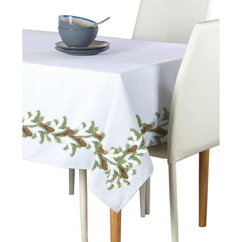 Square Tablecloth， 100% Polyester， 70x70， Pinecone Snow Garland