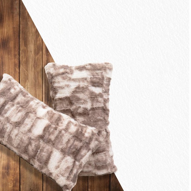 Cheer Collection Luxuriously Soft Faux Fur Throw Pillow With Inserts Set Of 2 Marble Brown