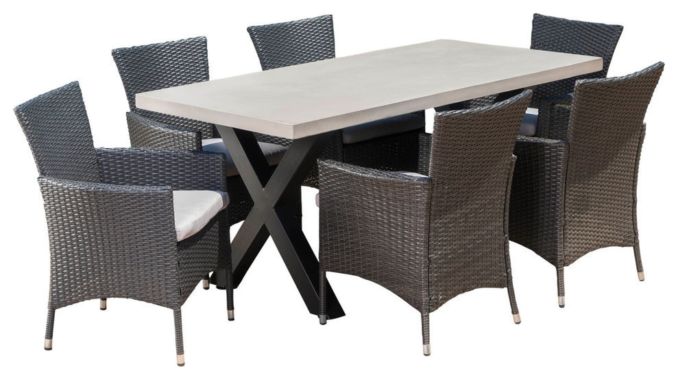 GDF Studio 7 Piece Sanscar Outdoor Dining Set With Light Weight Concrete Table   Tropical   Outdoor Dining Sets   by GDFStudio  Houzz