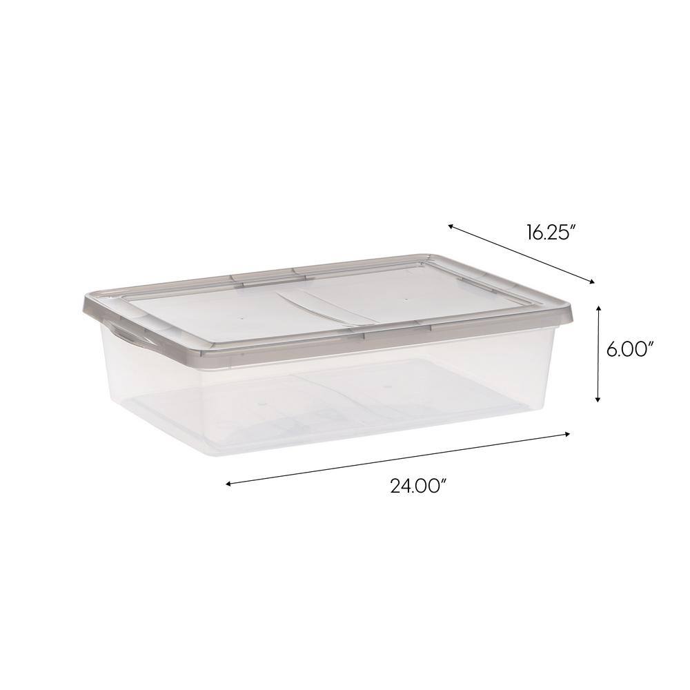 28 qt. Snap Top Plastic Storage Box in Clear with Gray Lid 500219