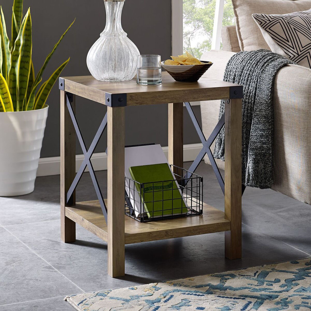 Walker Edison AF18MXSTRO Rustic Wood Side Table  Reclaimed Barnwood   Industrial   Side Tables And End Tables   by Shop Chimney  Houzz