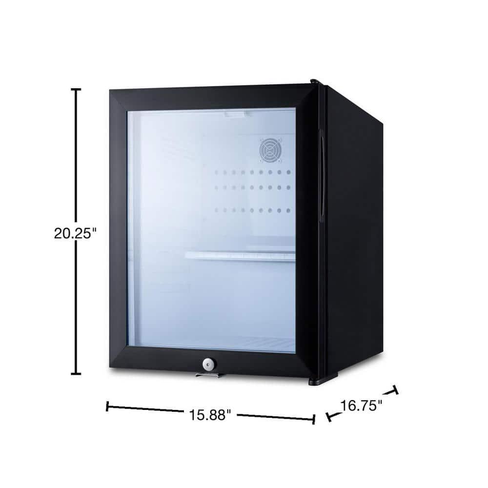 Summit Appliance 16 in 09 cu ft Mini Fridge without Freezer in Black with Glass Door