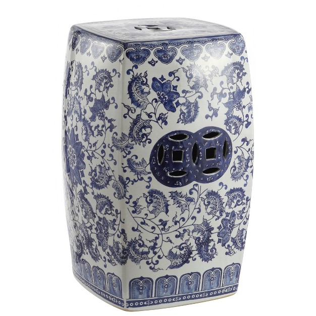 Chinoiserie Ceramice Square Garden Stool Blue white