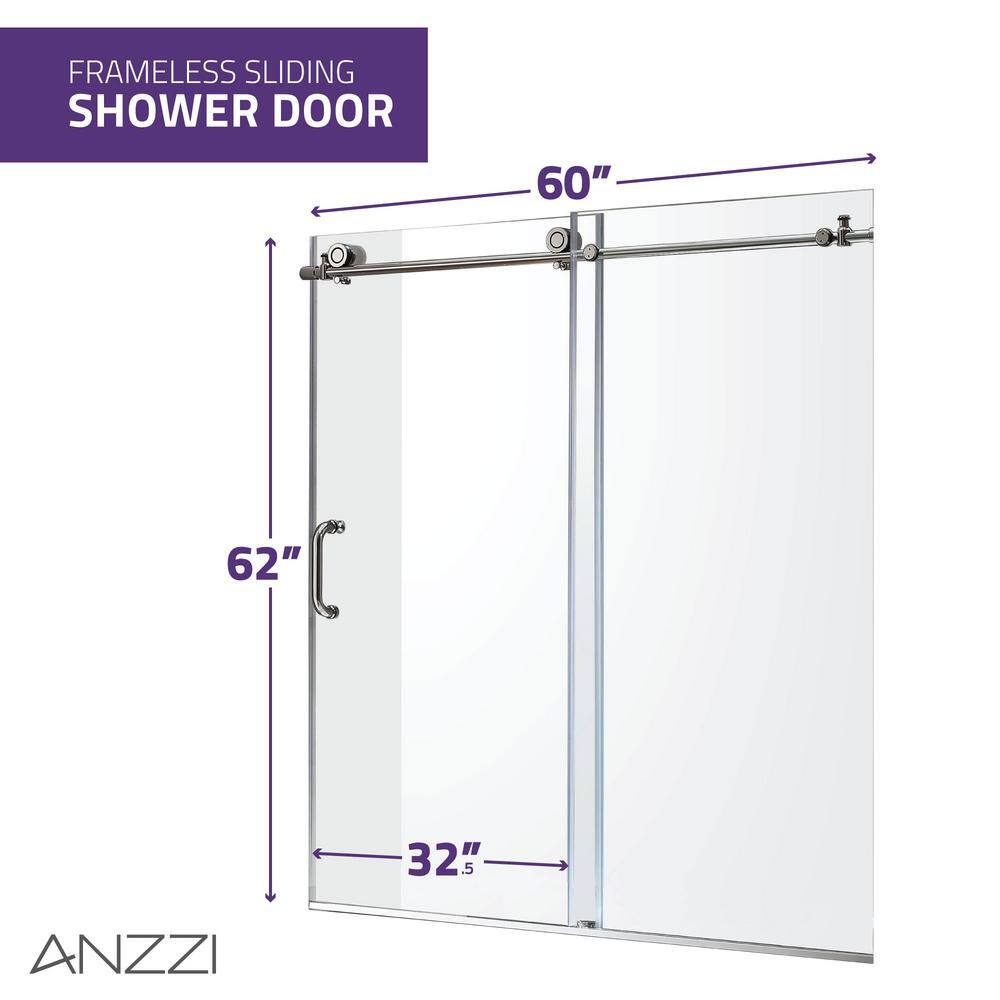 ANZZI 5 ft. Right Drain Tub in White with 60 in. x 62 in. Frameless Sliding Tub Door with Chrome Finish Hardware SD1701CH-3060R