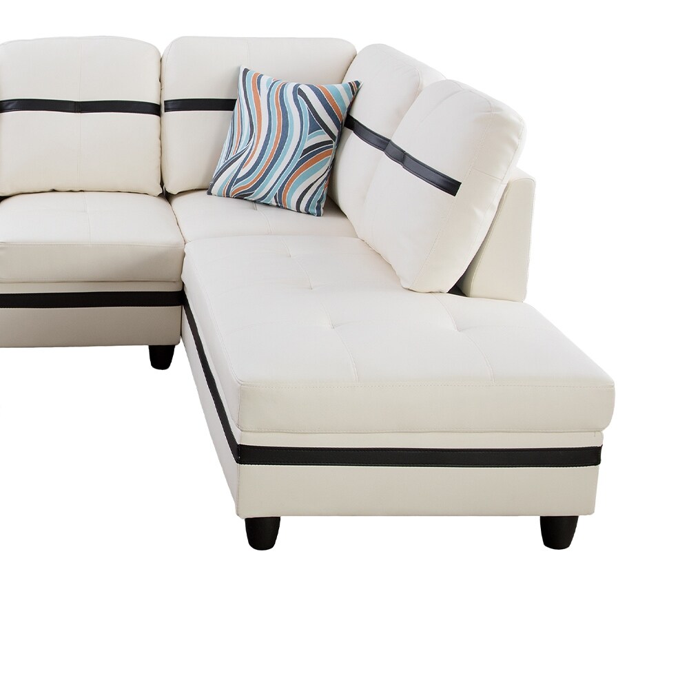 StarHome Sectional Sofa Set  White with Black Stripe