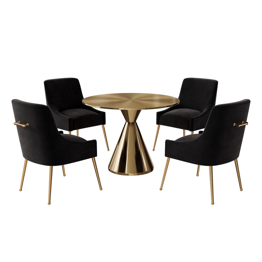 Clihome 5 Piece Modern Golden Table Velvet Chair Dining Set